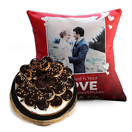 Love Anniversary Cushion and Profiterole Cake: 