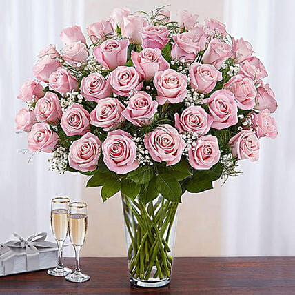 Bunch of 50 Gorgeous Pink Roses: Anniversary Gifts 