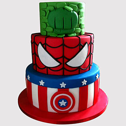Three Layered Avengers Cake: Avengers Theme Cake 