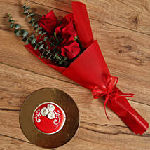 Red Roses Bouquet and Mono Cake Combo: Birthday Cakes for Men