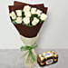 Charming White Roses Bouquet & Ferrero Rocher