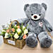 Grey Teddy N Flower Basket