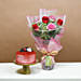 Pink and Red Roses with Red Velvet Cake