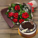 Triple Chocolate Cake and Red Roses Bouquet Combo