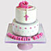 Pretty Pink Floral Christening Truffle Cake