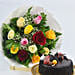 Dozen Multi Roses with Fudge Cake