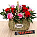 Red N Pink Roses Basket with Toblerone