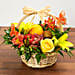 Basket Arrangement Of Fresh Flowers and Fruits