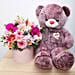 Purple Teddy N Flower Arrangement