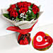 Bunch Of Ravishing Red Roses with Heartshape Cake