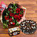 Red Roses & Black Forest Cake With Chocolates