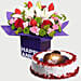 Mixed Birthday Flowers & Red Velvet Cake