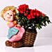 Red Azalea Plant in Girl Carry Basket Pot