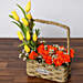 Orange Roses and Yellow Tulips Basket With Cake