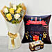 Roses Bunch & Chocolates With Birthday Cushion