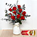 Red Roses in Ceramic Vase and Toblerone Chocolates