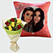 Roses Bouquet and Personalised Birthday Cushion